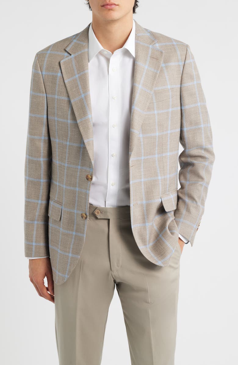 Peter Millar Hyperlight Soft Tan Windowpabne Check Wool & Silk Blend Sport Coat, Main, color, 