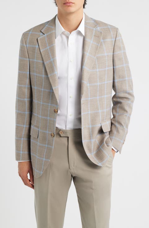 Hyperlight Soft Tan Windowpabne Check Wool & Silk Blend Sport Coat (Regular & Big)