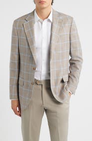Peter Millar Hyperlight Soft Tan Windowpabne Check Wool & Silk Blend Sport Coat