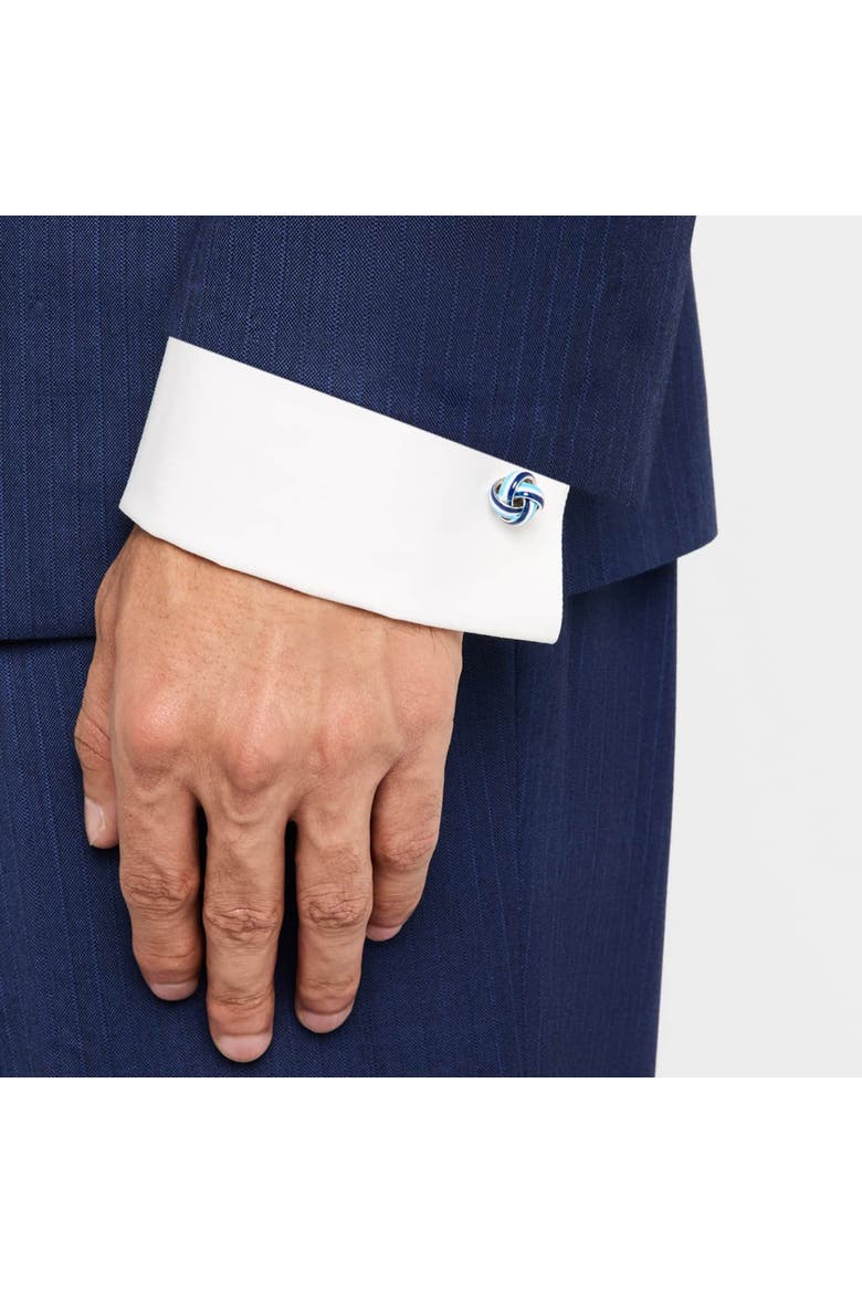 Enamel Knot Sterling Cufflinks, Alternate, color, Navy, White and Turquoise