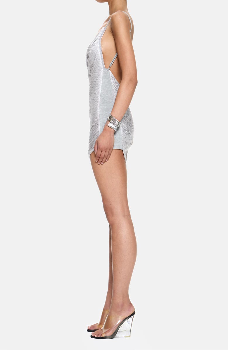 JADED LONDON Marl Fringe Open Back Minidress, Alternate, color, Silver