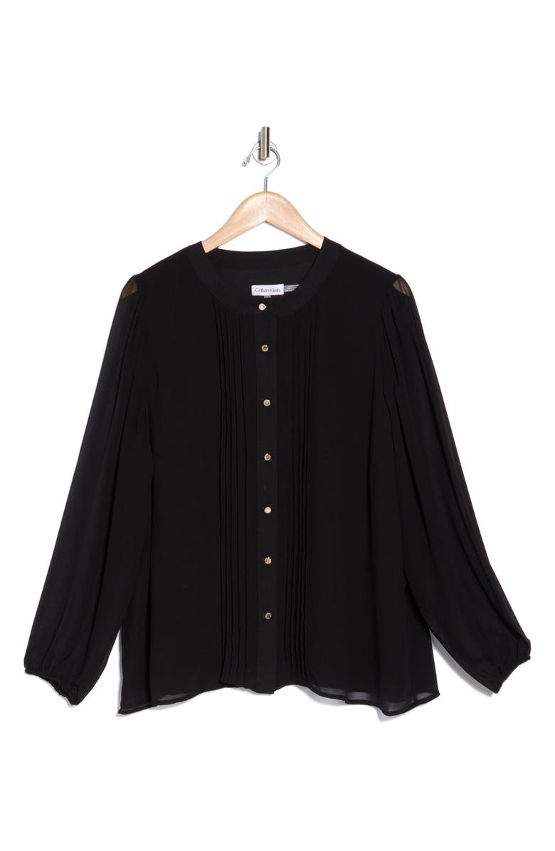 Calvin Klein Pleated Button-Up Shirt, Alternate, color, 