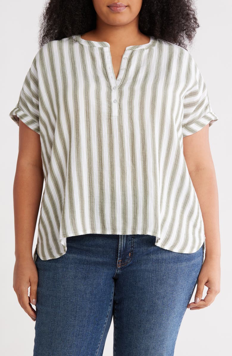Caslon<sup>®</sup> Stripe Cotton Gauze Henley, Main, color,
