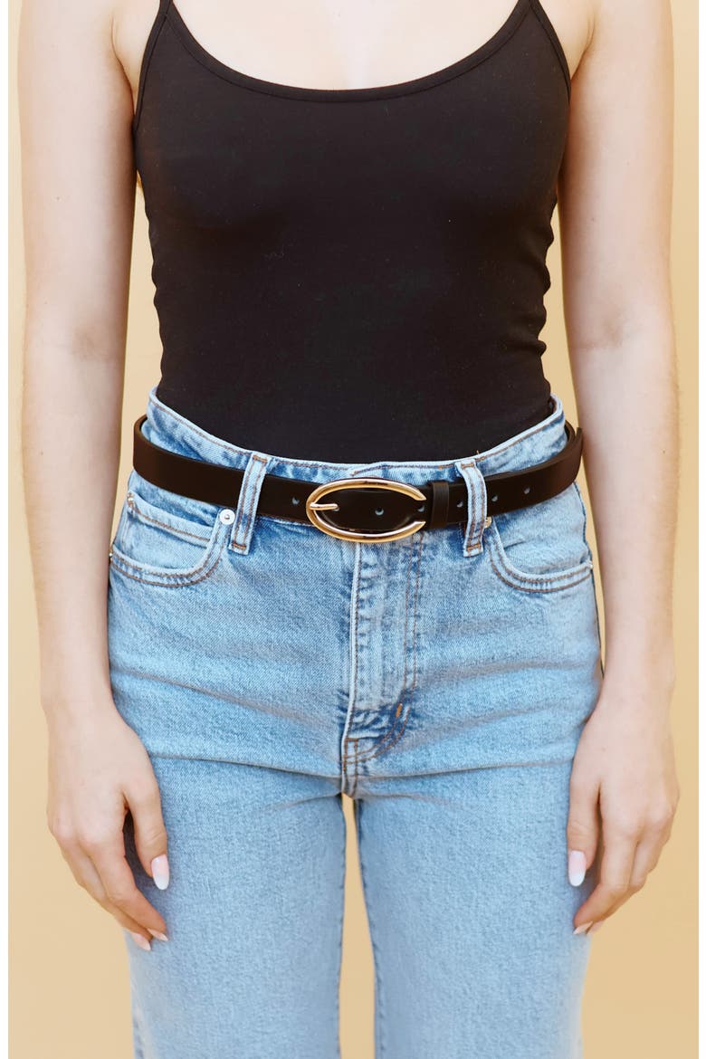 Sleekline Faux Leather Belt, Alternate, color, BLACK/ GOLD