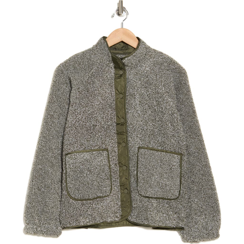 Blu Pepper Snap Front Fleece Jacket In Olive
