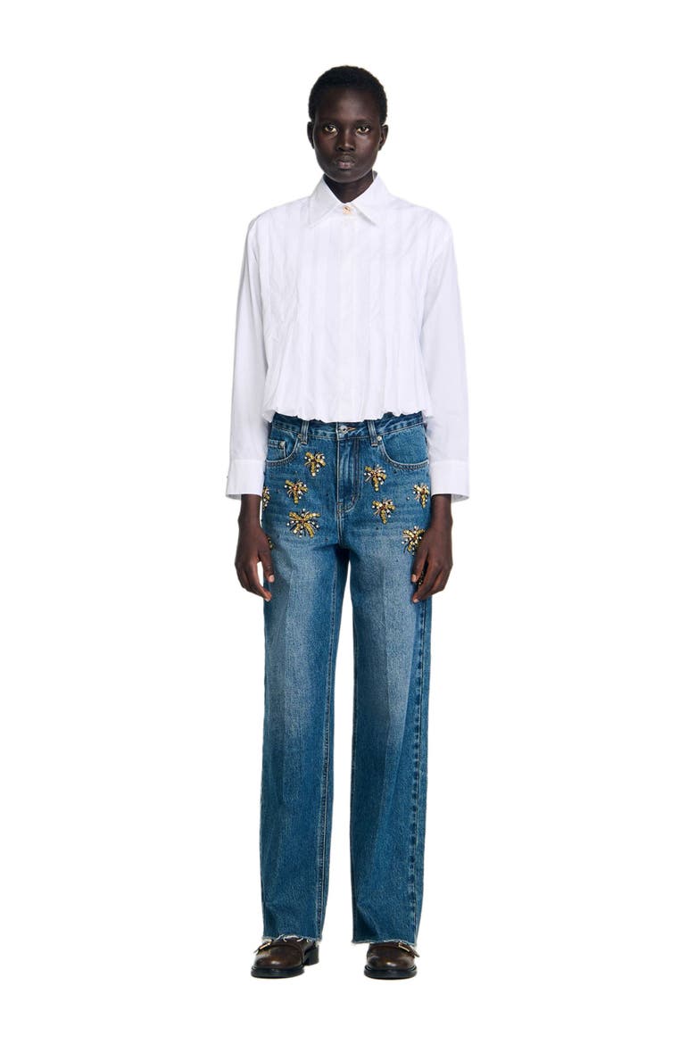 Pleated cropped shirt, Main, color, White