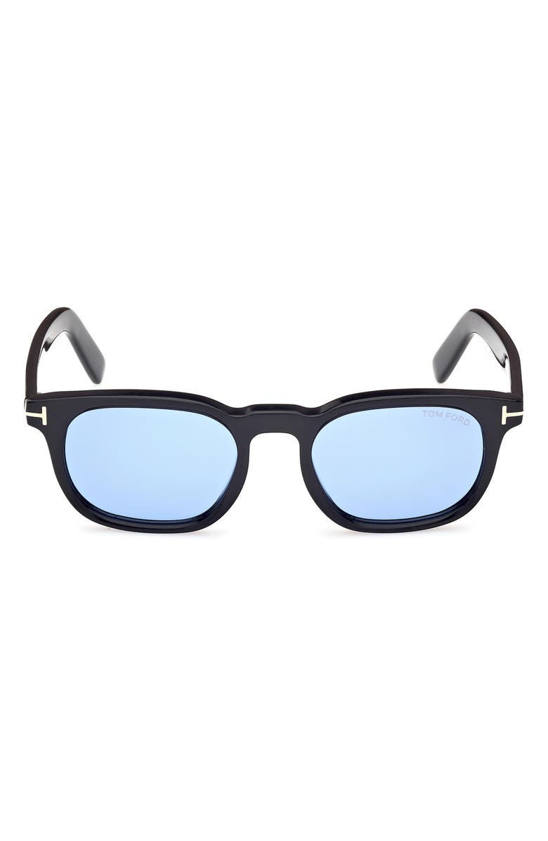 TOM FORD 52mm Square Sunglasses, Main, color, Shiny Black / Blue