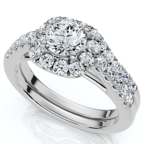 Bliss Diamond 1 1/10ct Cushion Halo Diamond Engagement Ring & Matching Band Gold/pt Lab Grown