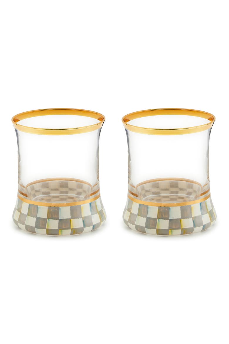 Sterling Check Set of 2 Tumbler Glasses, Main, color, GREY