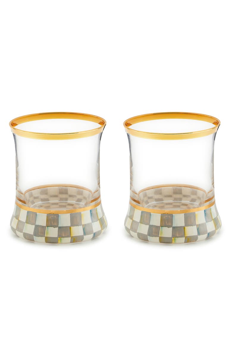 MACKENZIE CHILDS Sterling Check Set of 2 Tumbler Glasses, Main, color, Grey
