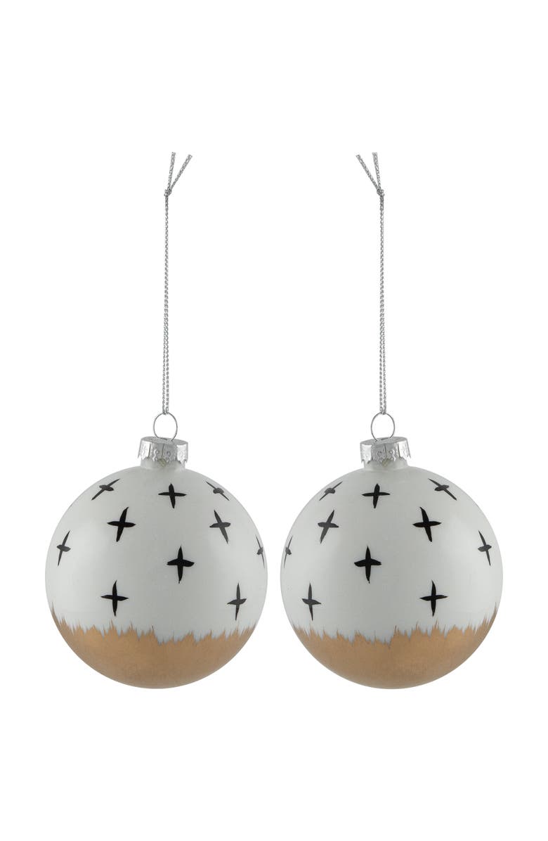 Northlight Abstract Glass Ball Christmas Ornaments - 3" (80mm) - White and Black - 6ct, Alternate, color, White