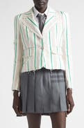 Thom Browne Stripe Sculpted Shoulder Silk & Cotton Jacket