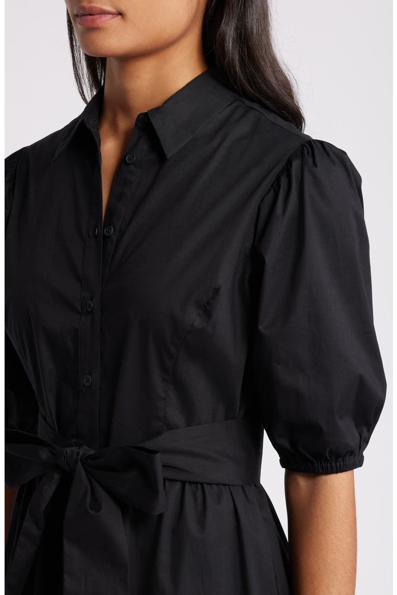 Puff Sleeve Stretch Cotton Shirtdress, Alternate, color, BLACK