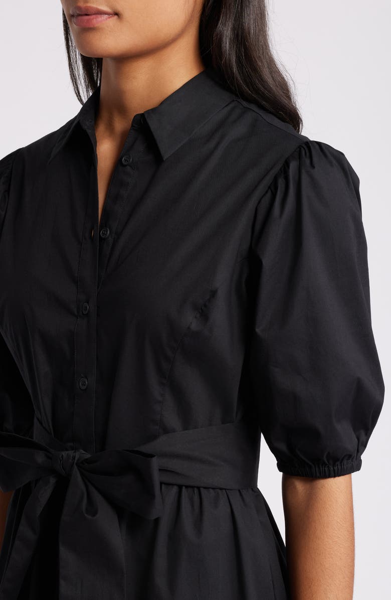 Caslon<sup>®</sup> Puff Sleeve Stretch Cotton Shirtdress, Alternate, color, Black