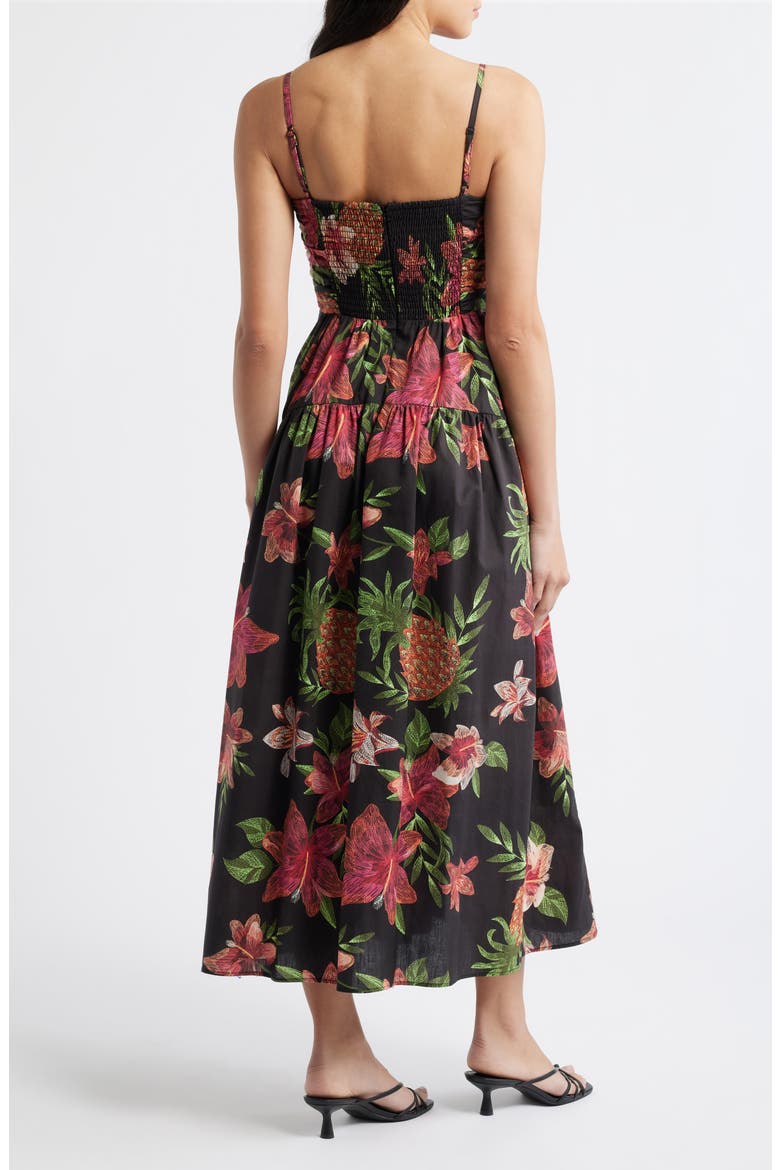 Floral Cotton Midi Dress, Alternate, color, BLACK MULTI