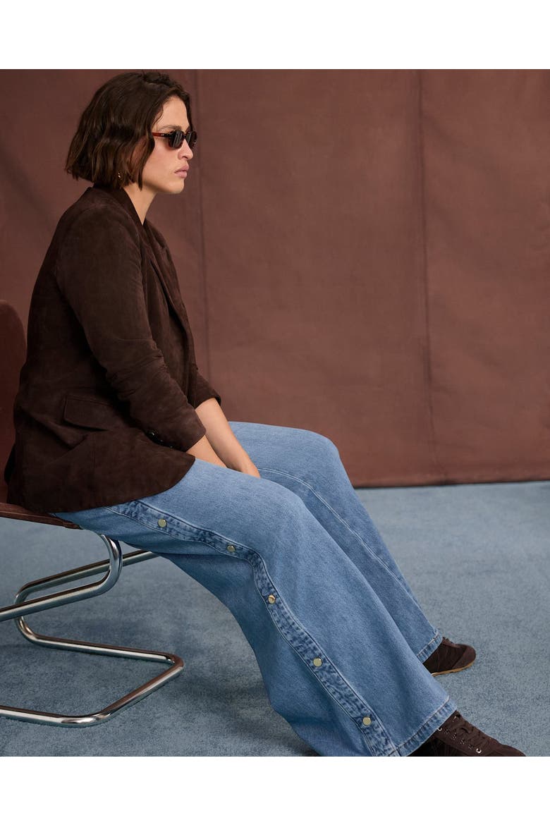 Popper Detail Wide Jeans, Alternate, color, Blue