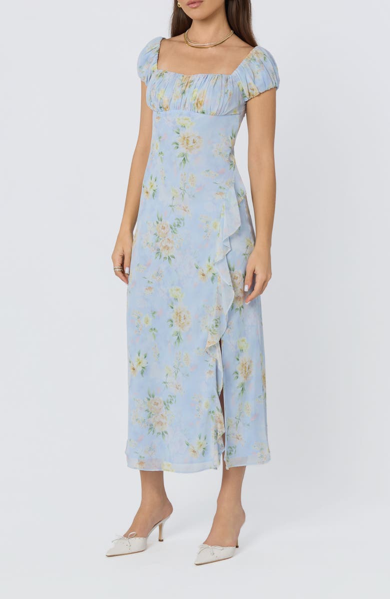 ASTR the Label Florence Floral Ruffle Detail Dress, Alternate, color, Blue Multi Floral