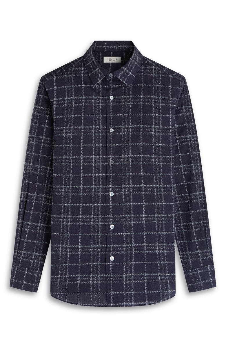 Bugatchi Julian Shaped Fit Plaid Stretch Cotton Button-Up Shirt, Alternate, color, Black