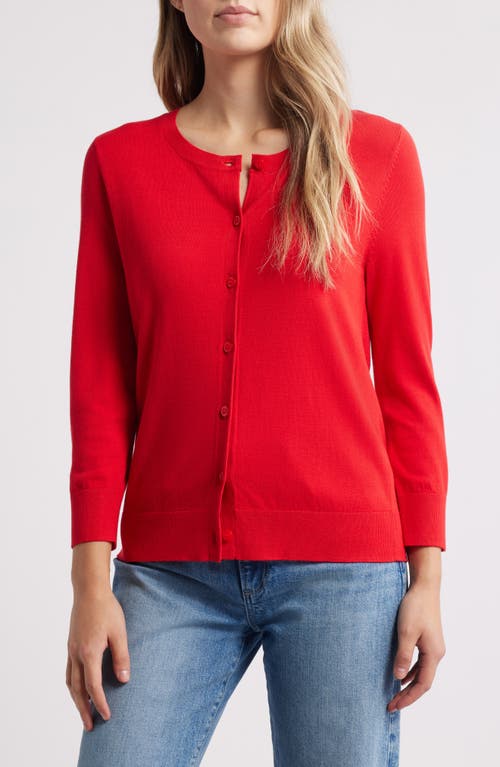 Caslonr Caslon(r) Crewneck Cardigan In Red Goji