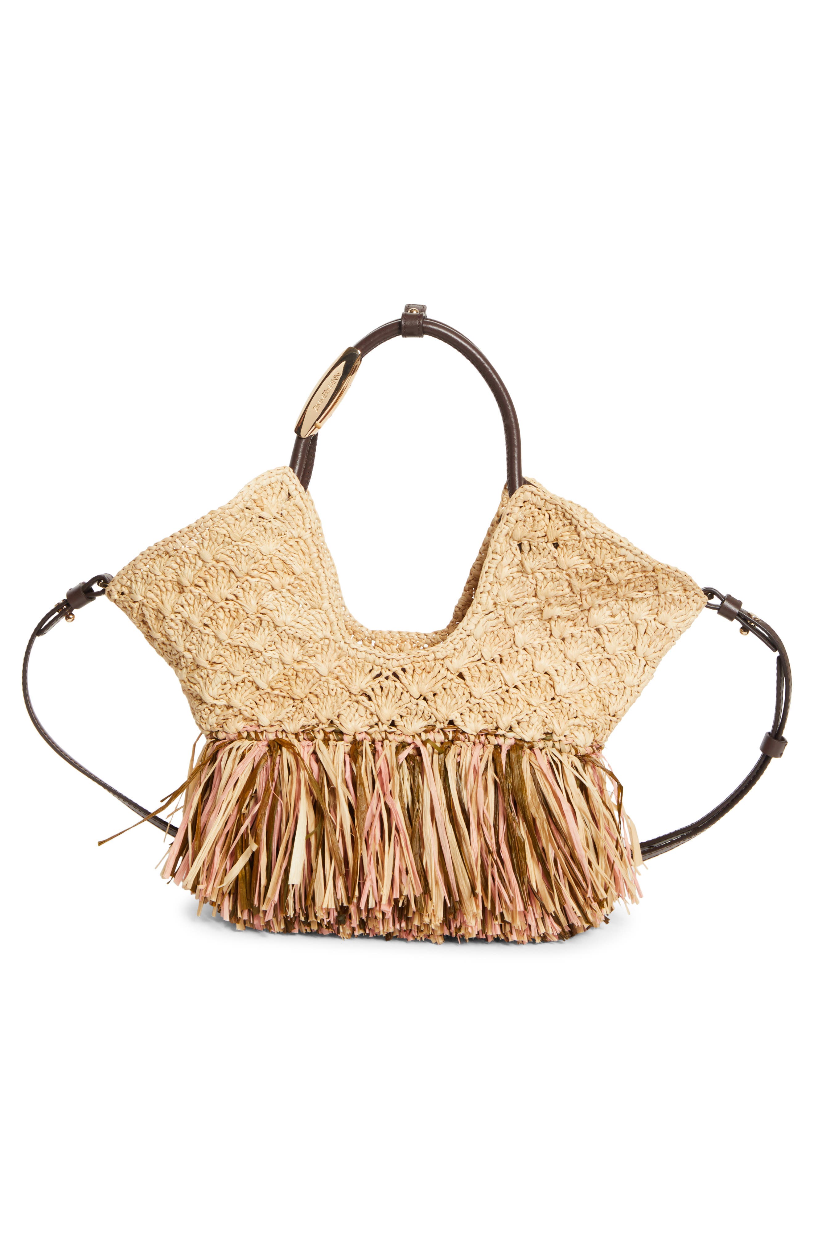 Zimmermann Small Goldentime Fringe Tote Bag, Alternate, color, Natural