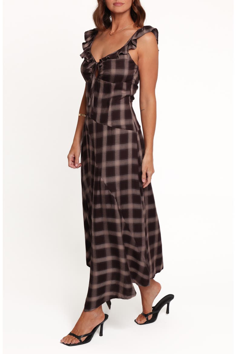 Farrell Plaid Midi Dress, Alternate, color, BROWN PLAID