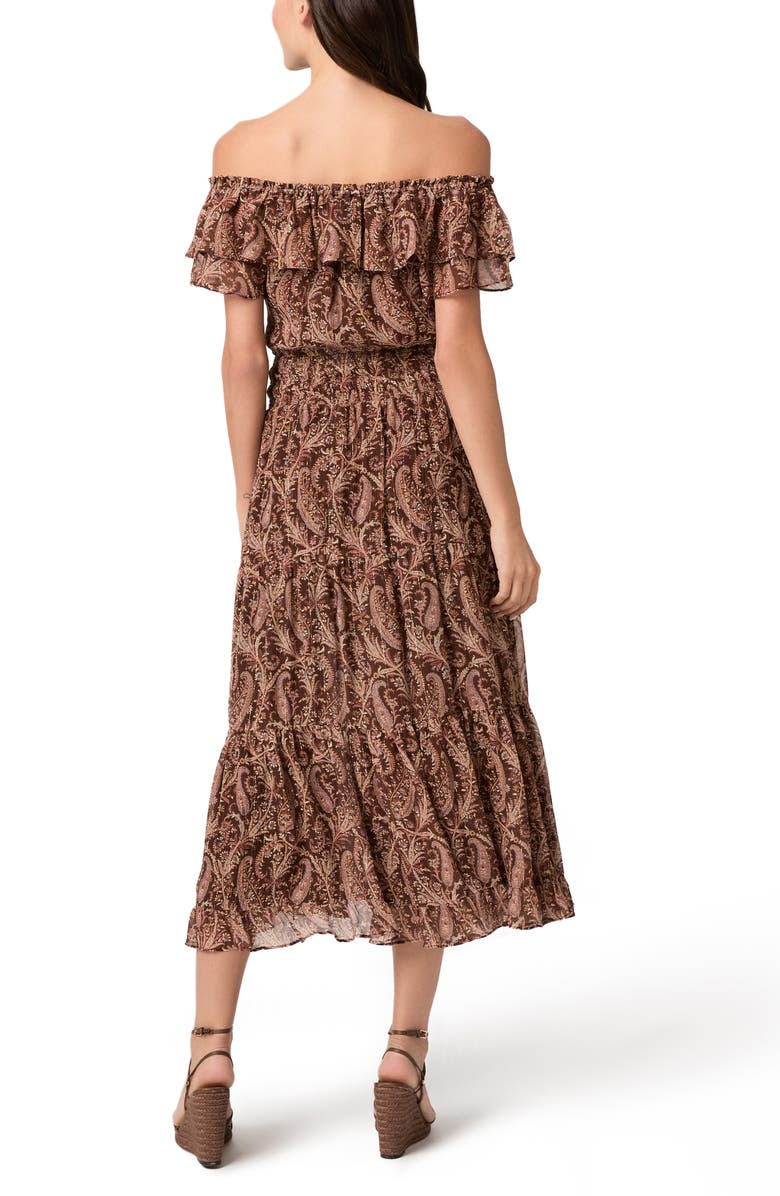 PAIGE Alistar Print Ruffle Off the Shoulder Silk Midi Dress, Alternate, color, Oak Multi