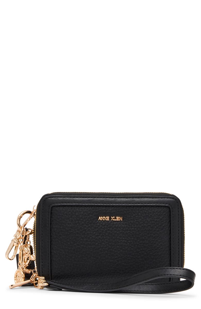 Anne Klein Double Zip Around Wallet, Main, color, Black