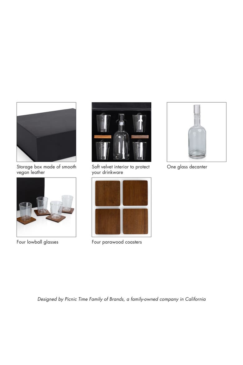 Ambassador Whiskey Box with Decanter and 4 Lowball Glasses, Alternate, color, Black