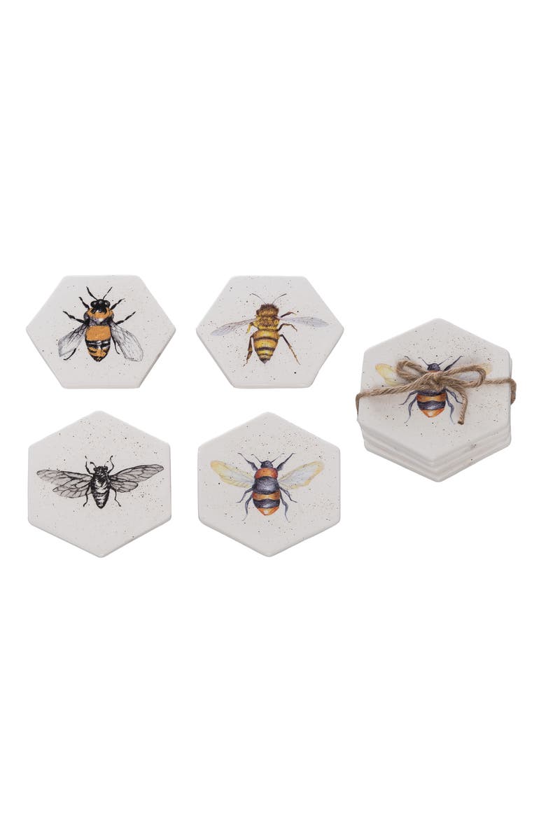 Dolomite Honeycomb Coasters Set of 4 Multicolored for Spring Serving and Entertaining, Main, color, Multicolored