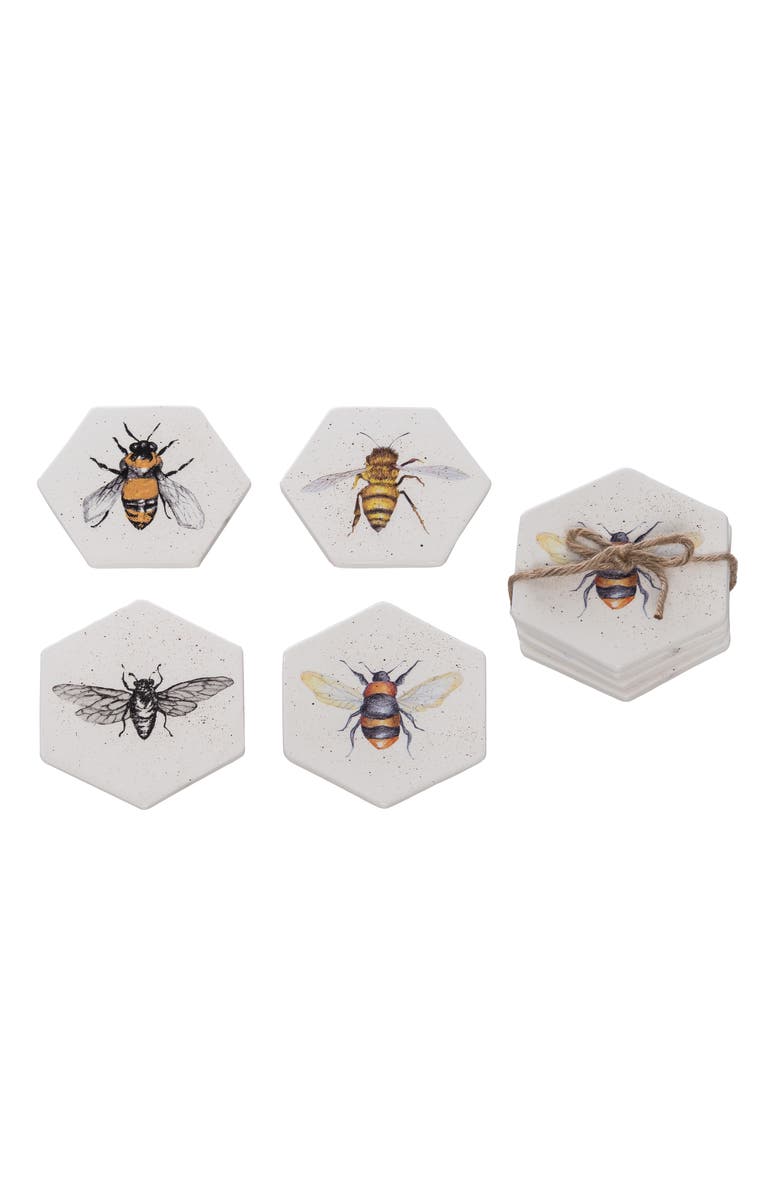 Transpac Dolomite Honeycomb Coasters Set of 4 Multicolored for Spring Serving and Entertaining, Main, color, Multicolored