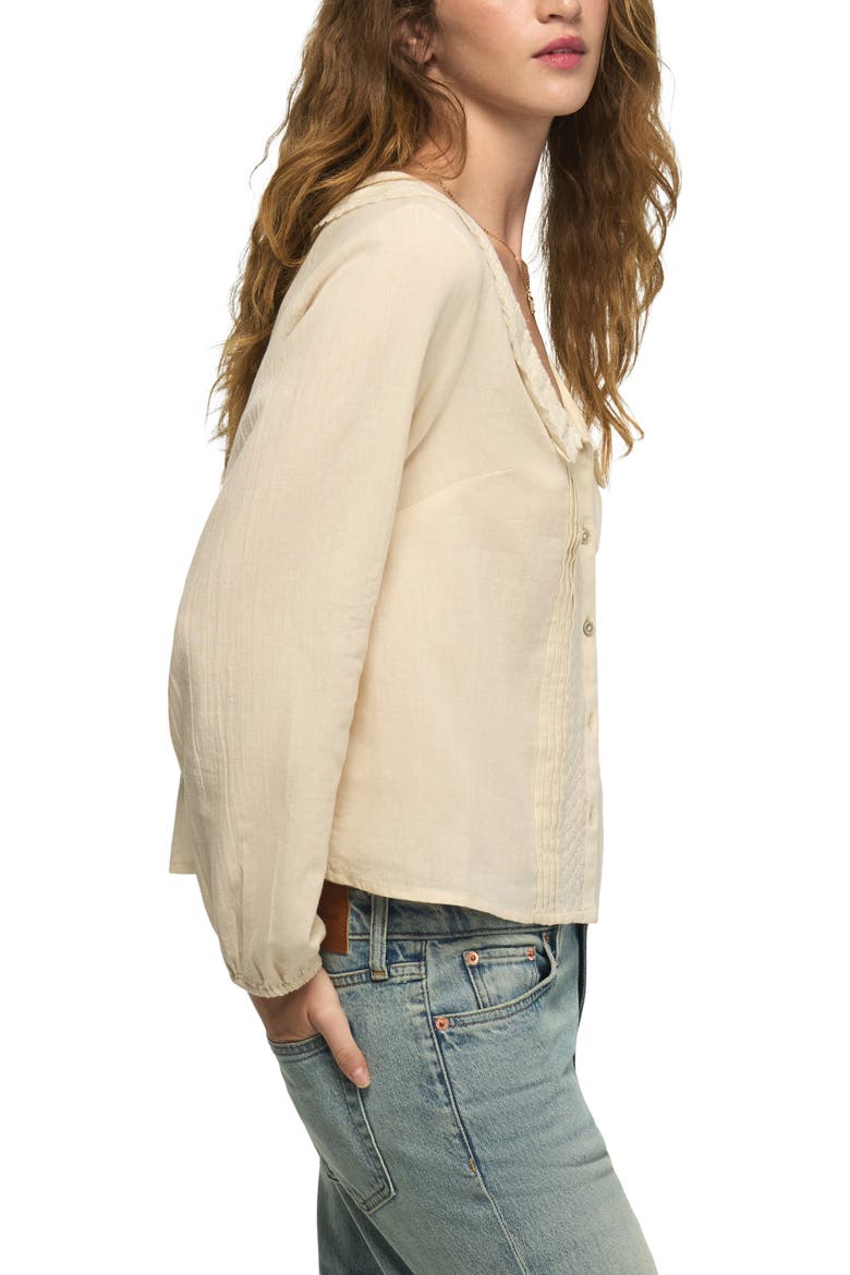 Embroidered Pintuck Collar Shirt, Alternate, color, GARDENIA