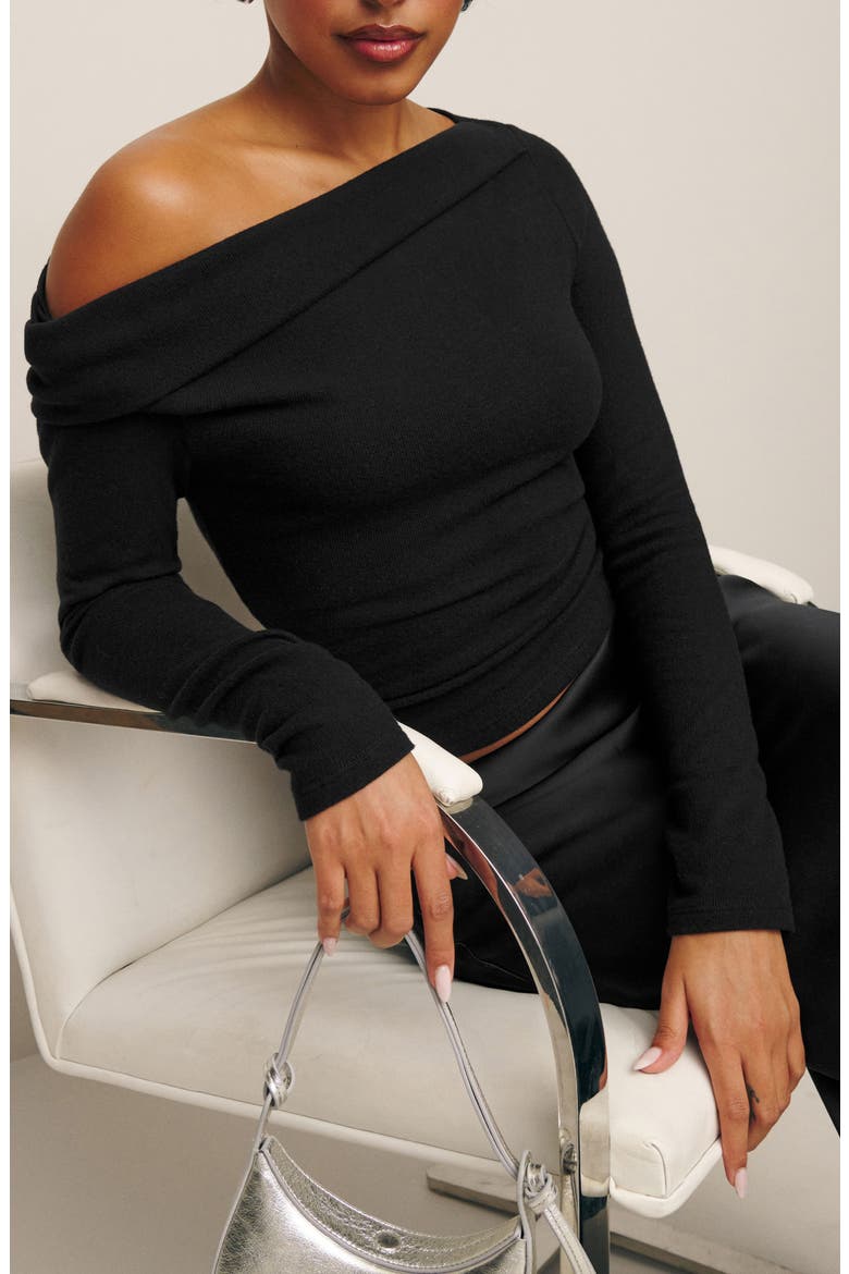 One-Shoulder Knit Top, Alternate, color, BLACK