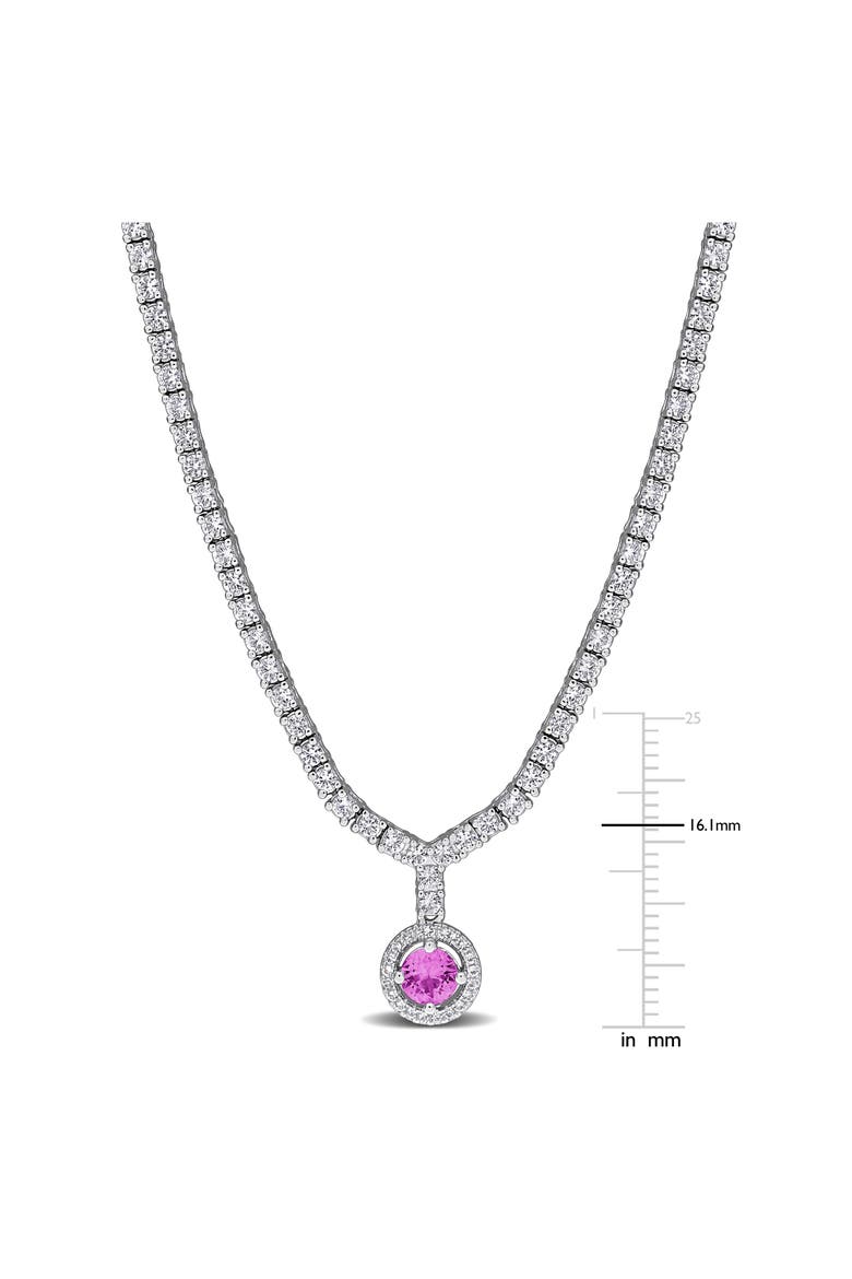 Lab Created Pink Sapphire & White Sapphire Pendant Necklace, Alternate, color, PINK
