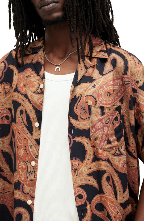 Allsaints Morganza Paisley Print Relaxed Fit Shirt In Jet Black