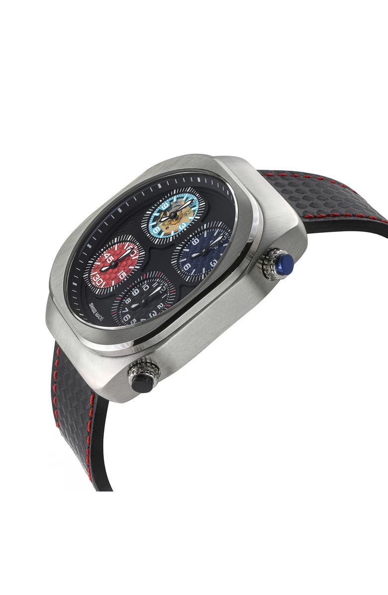 GV2 Quattro Zone Leather Strap Watch, 54mm, Alternate, color, Black