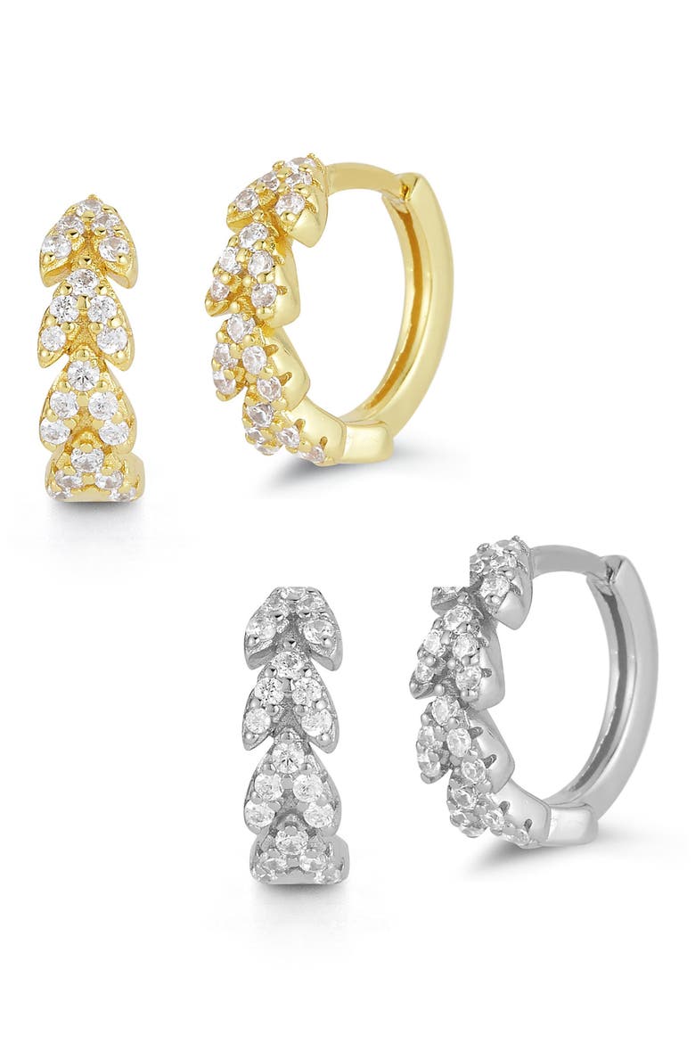 2-Pack CZ Huggie Hoop Earrings, Main, color, GOLD/ SILVER