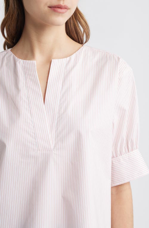 Frame Stripe Split Neck Organic Cotton Popover Top In Azalea Multi