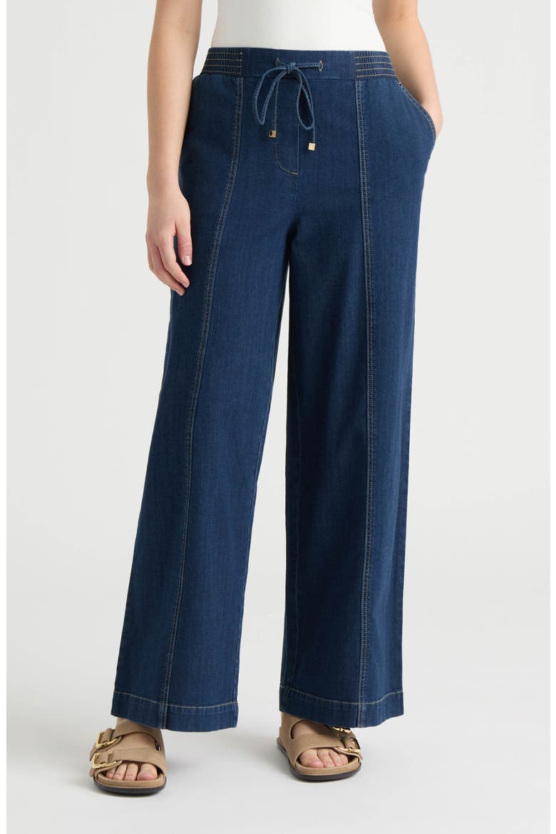 Wide Leg Drawstring Jeans, Main, color, DARK DENIM