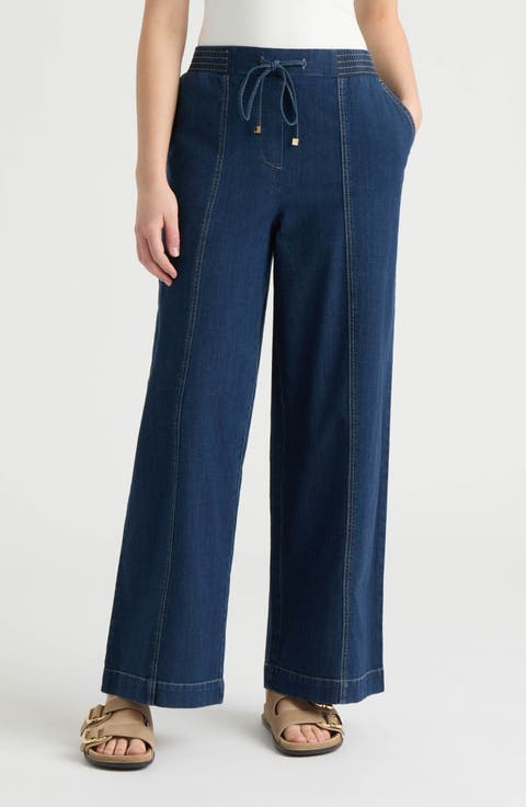 Wide Leg Drawstring Jeans