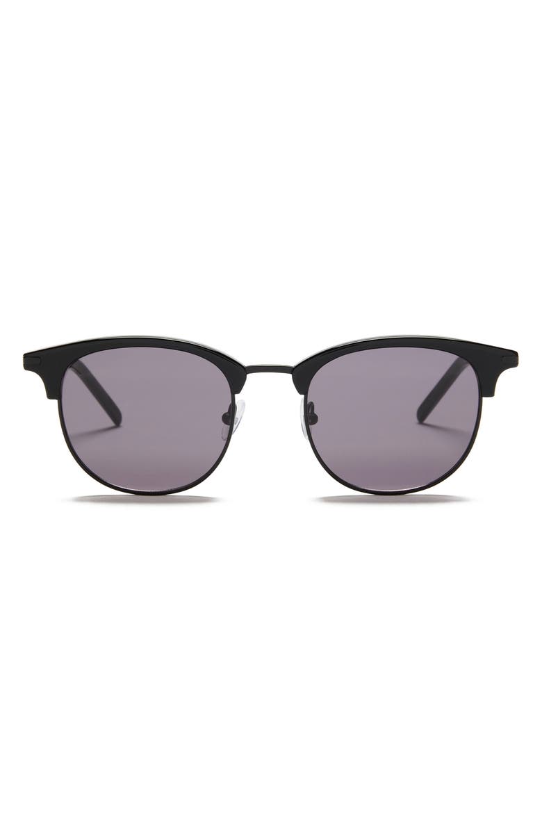 PAIGE Cameron 50mm Round Sunglasses, Main, color, Black Satin With Grey Lens