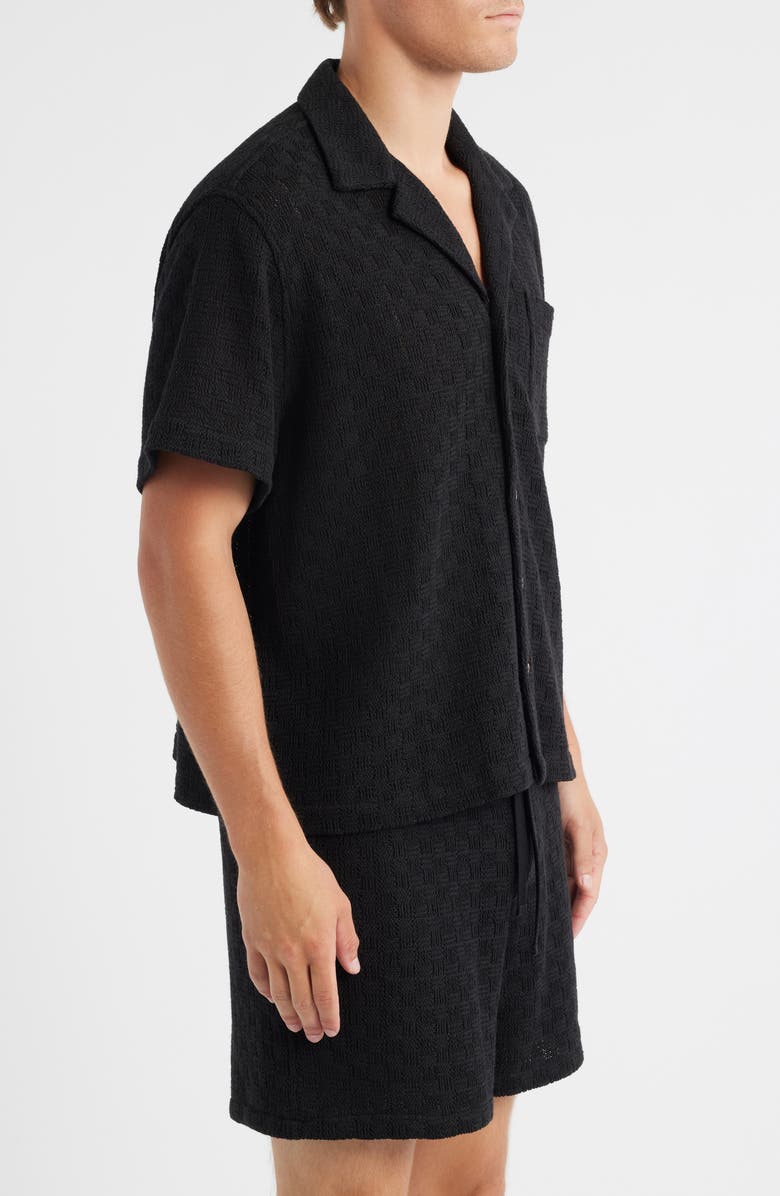 RIZORT Gregory Basket Weave Knit Camp Shirt, Alternate, color, Black