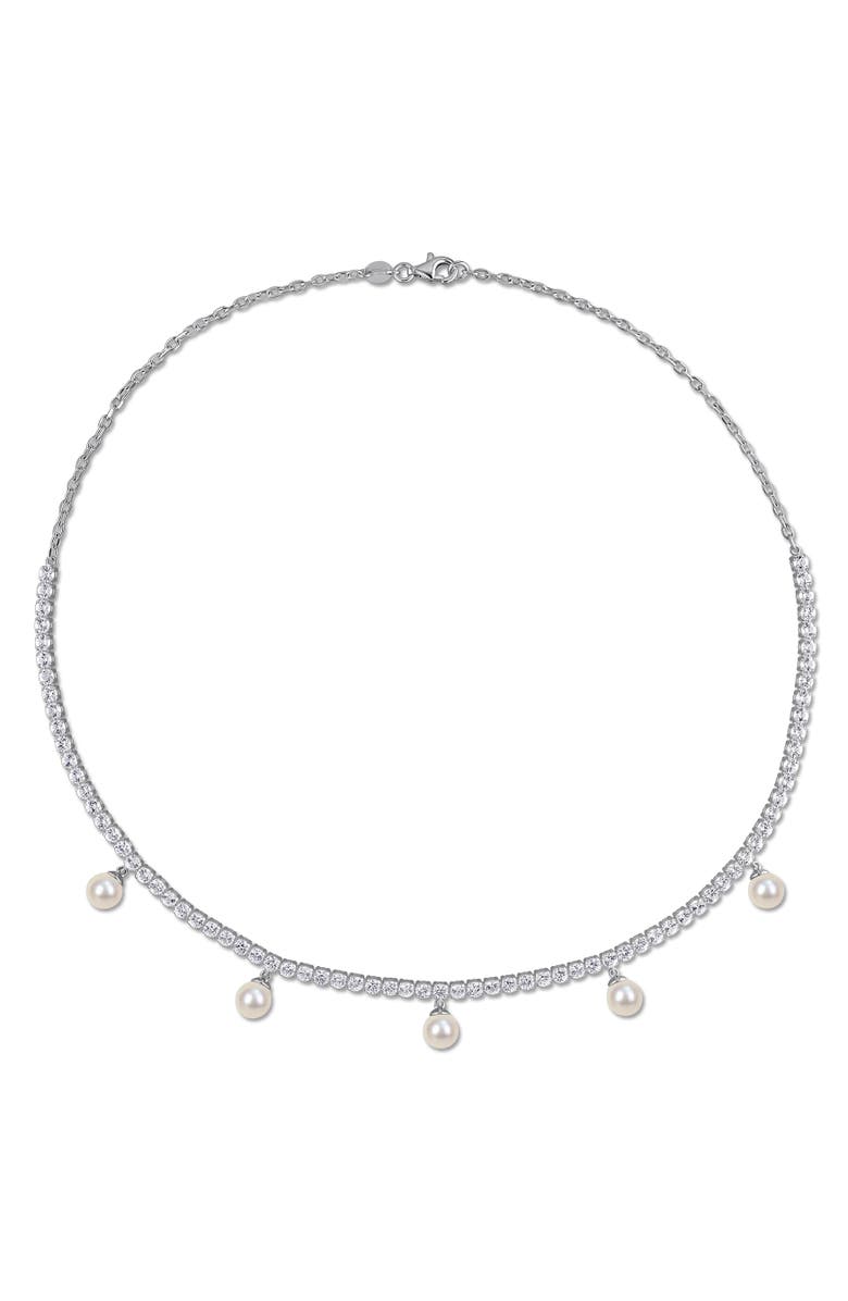 Julianna B. Pearl & Created White Sapphire Charm Necklace, Alternate, color, Sterling Silver