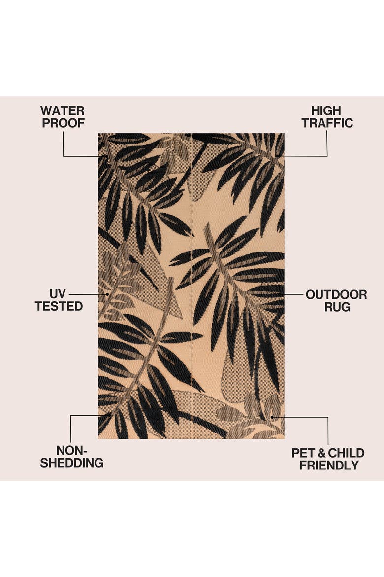 Wilde Classic Botanical Foldable Waterproof Reversible Plastic Straw Outdoor Rug, Alternate, color, Black/Cream