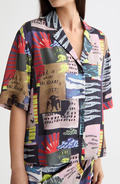 Scotch & Soda Art Department Collage Print Short Sleeve Button-up Shirt In Multi