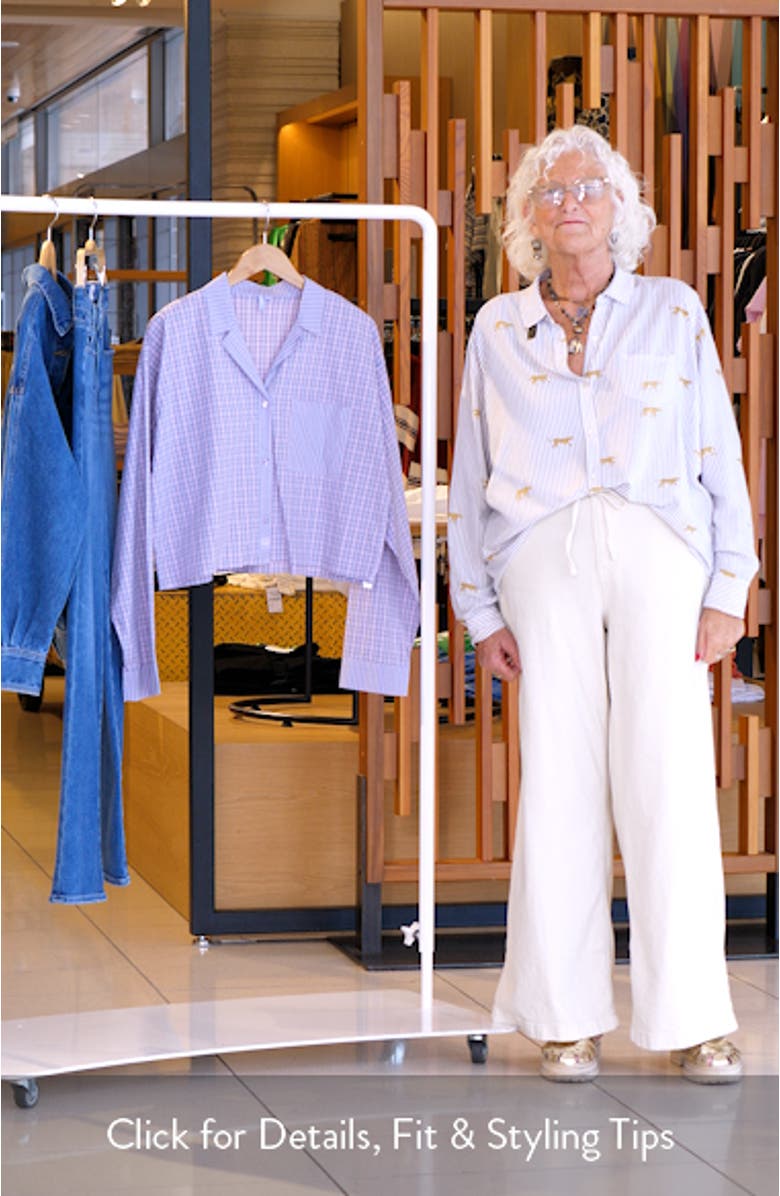 Micro Plaid Crop Stretch Cotton Button-Up Shirt, sales video thumbnail