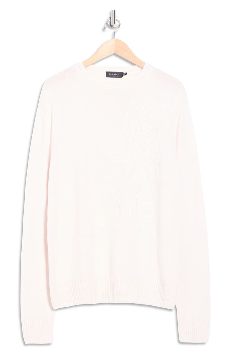 Bugatchi Embroidered Merino Wool Crewneck Sweater, Alternate, color, Chalk