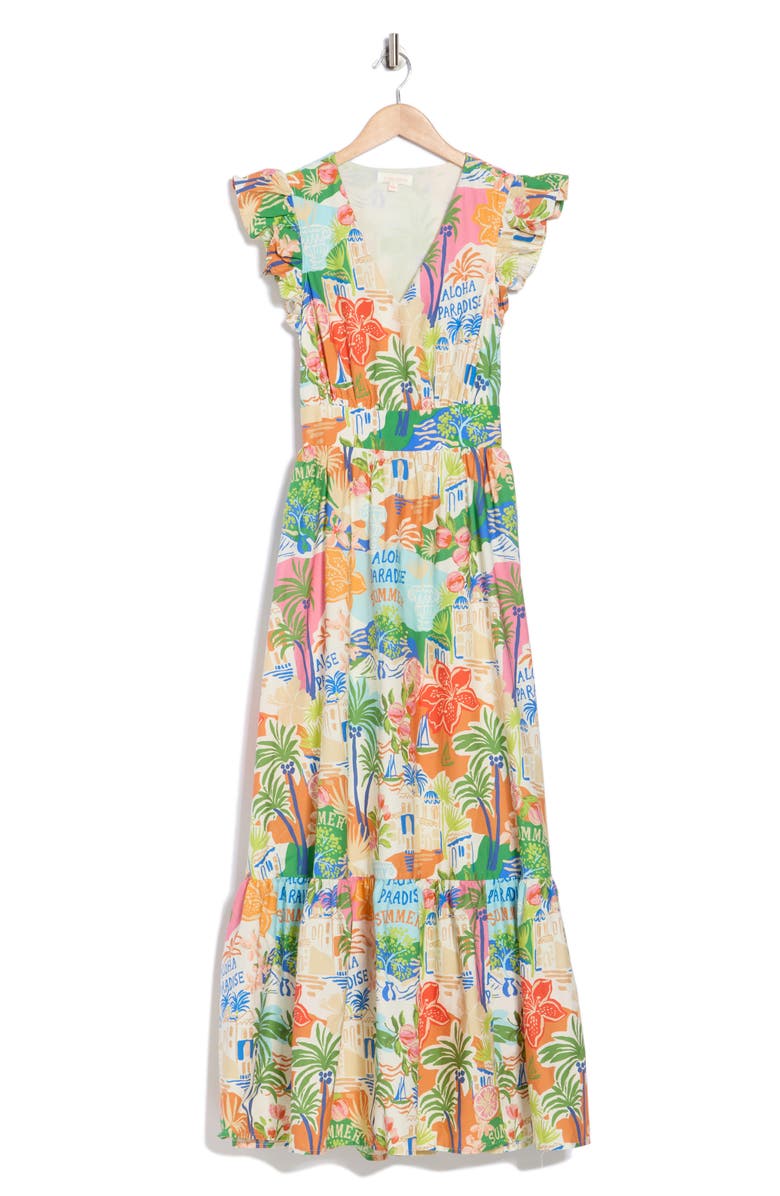 FLYING TOMATO Print Maxi Dress, Alternate, color, Beige Multi