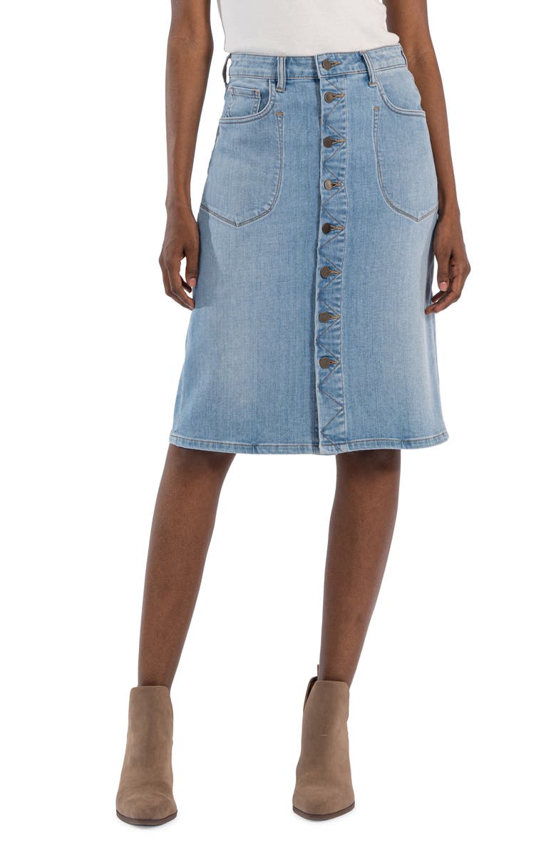 KUT from the Kloth Rose Button Front Denim Skirt, Main, color, 