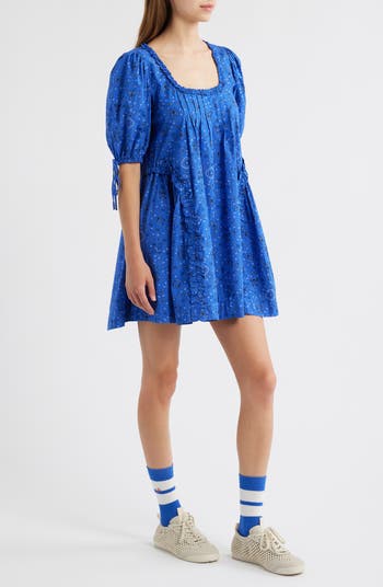 Meri Pleated Puff Sleeve Cotton Mini Sundress