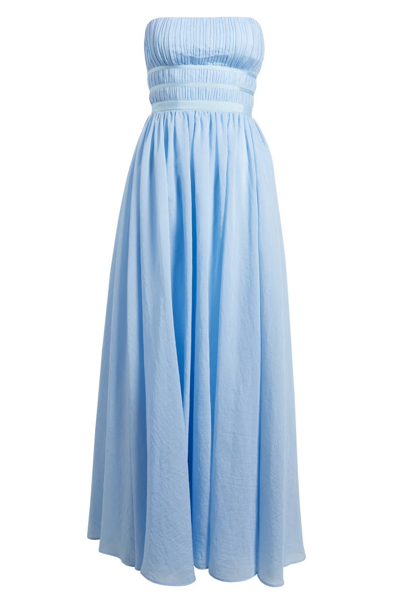 Lulus Calais Strapless Pleated Dress, Alternate, color, Light Blue